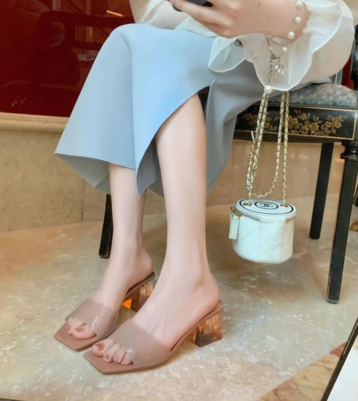 2023 moda estate sandali da donna scarpe da spiaggia di lusso da donna sandalo trasparente comodo tacco alto donna trasparente m
