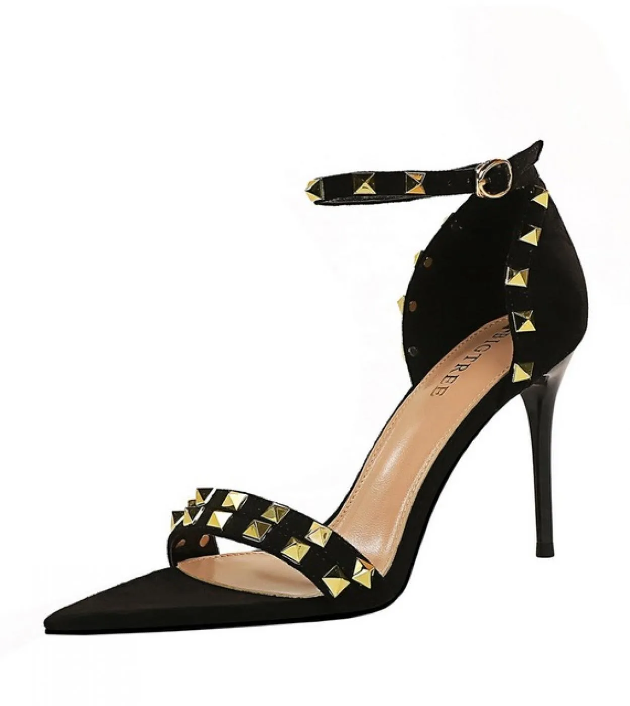 2023 Nuovo in estate Sandali da donna in pelle di marca Rivetto classico Tacchi alti Pompe di lusso Festa di nozze Scarpe da don