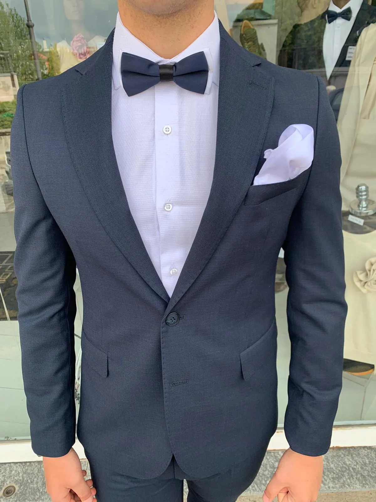 Abito completo micro quatretti  mod. Call S 17 Milanoslim fit giacca blazer tessuto leggero