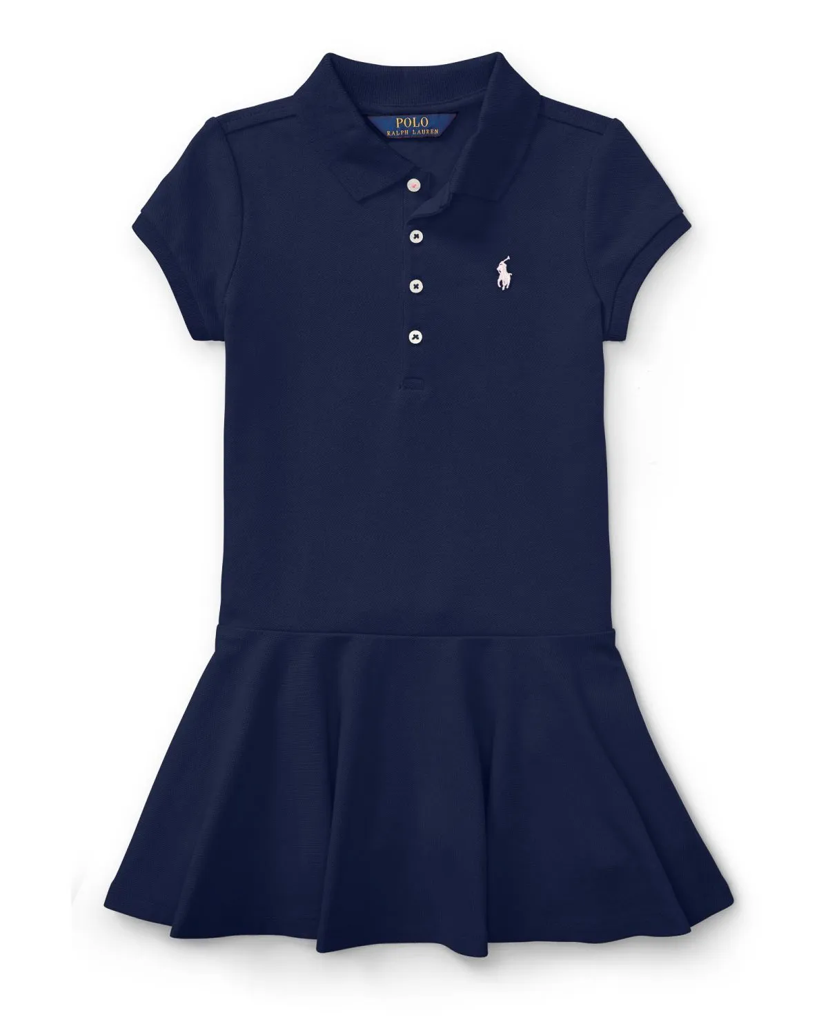 Abito polo blu in piquè di cotone stretch con balza 3-6 anni