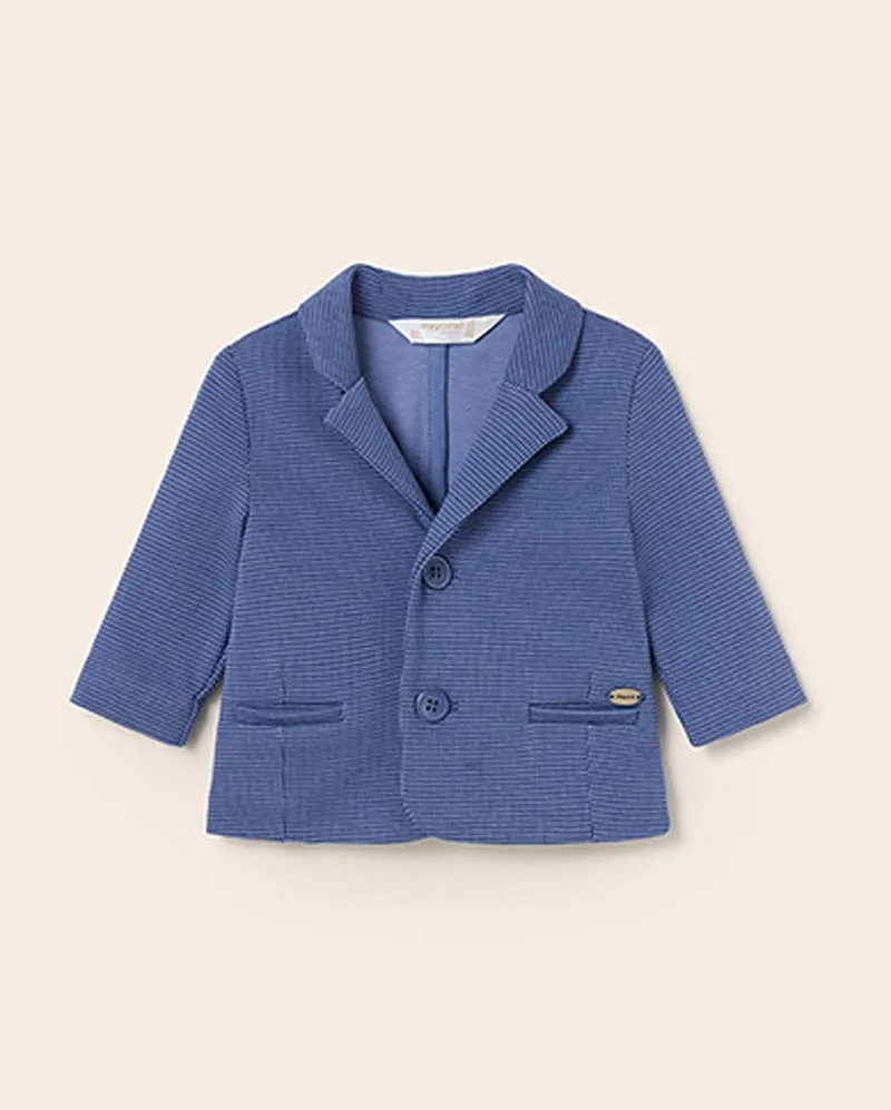 Blazer blu indaco in cotone e lino stretch microfantasia con rever classico 6-18 mesi