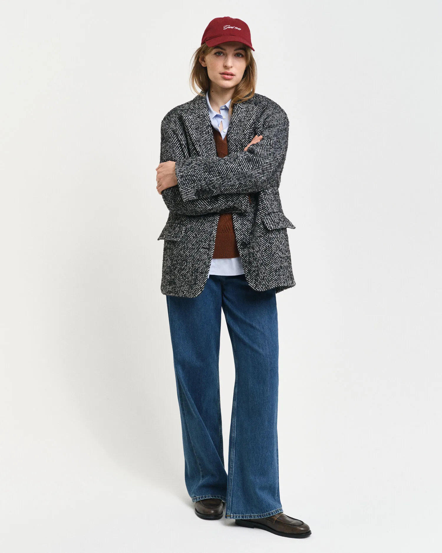 Blazer con motivo a spina di pesce relaxed fit    