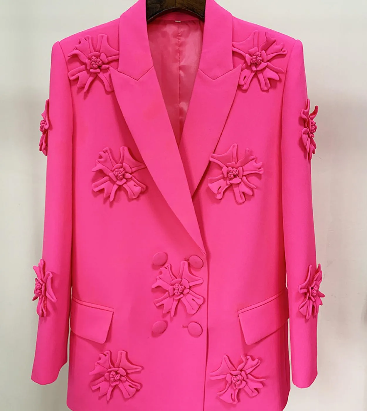 Blazer rosa caldo ricamo fiore 2023 nuovo design doppio petto abiti da ufficio moda donna pantaloni tuta blazer Pan