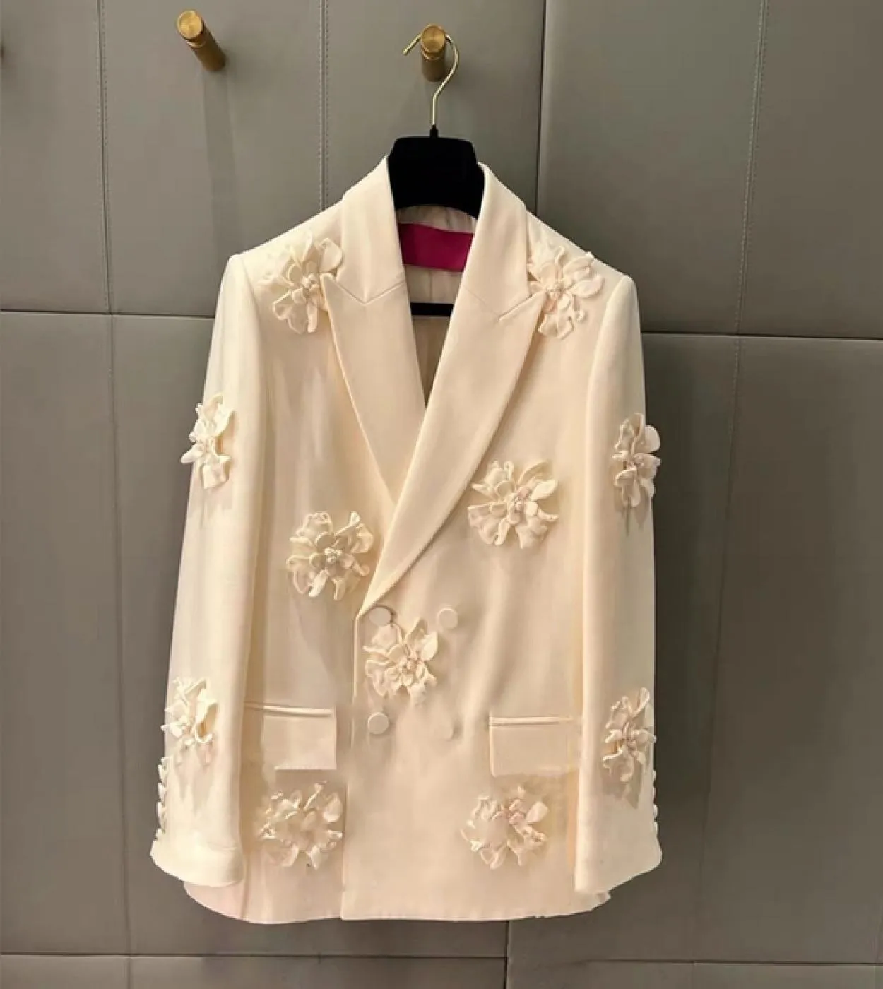 Blazer rosa caldo ricamo fiore 2023 nuovo design doppio petto abiti da ufficio moda donna pantaloni tuta blazer Pan