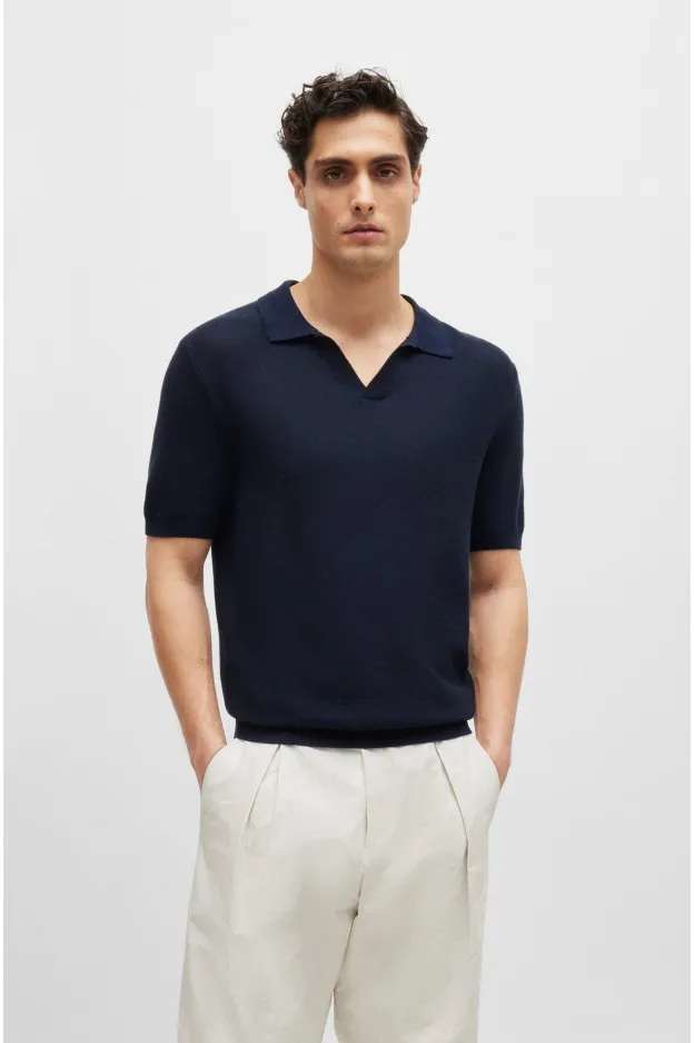   Boss - Hugo Boss     Boss - Hugo Boss Maglione stile polo in misto cotone con colletto aperto    