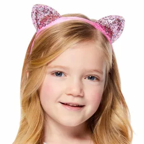 Cerchietto glamour con orecchie di gatto rosa