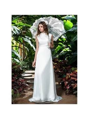 FANNY - Abito da sposa semplice in georgette con scollo rotondo