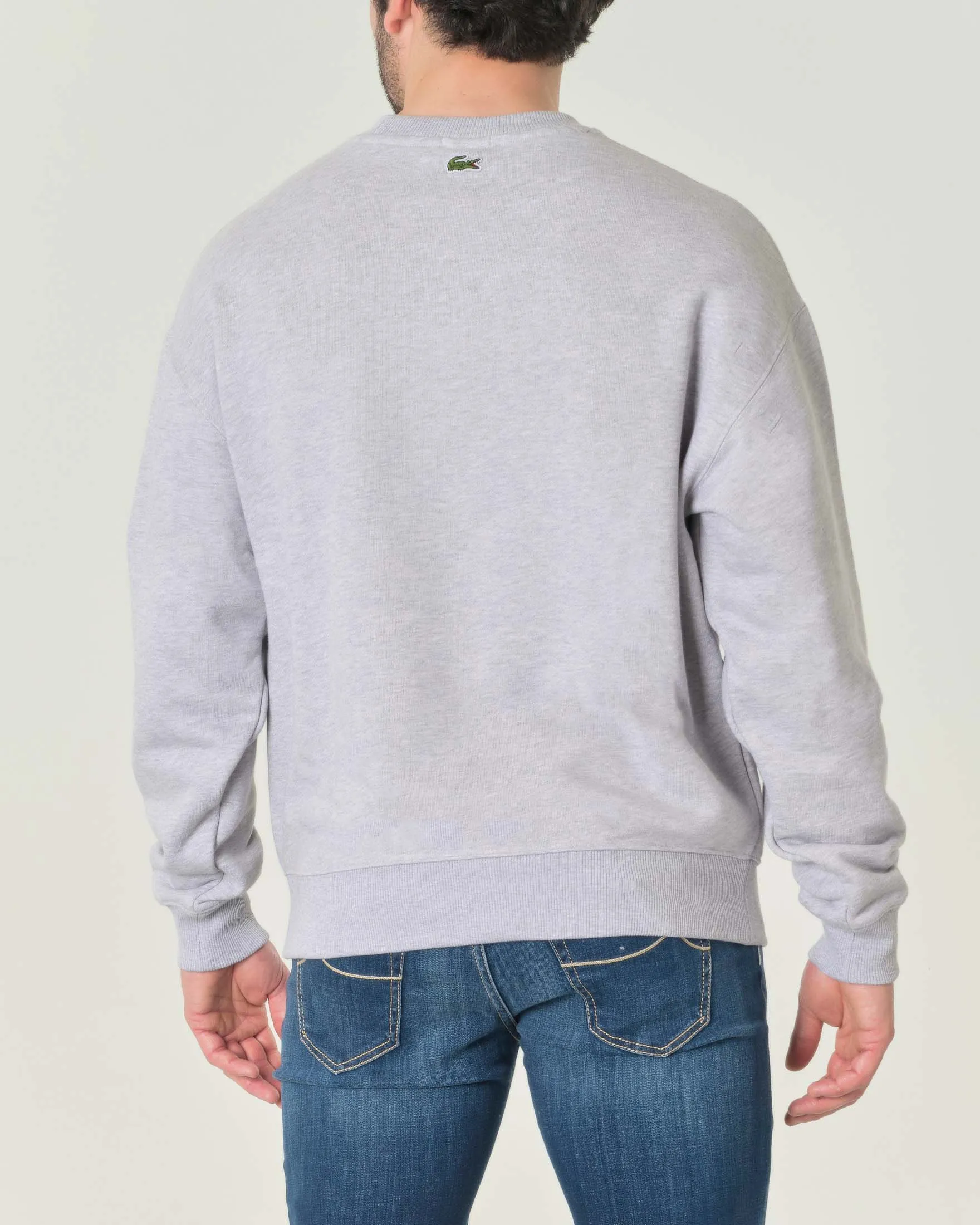 Felpa over grigia girocollo con maxi logo coccodrillo