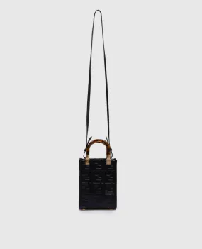 Fendi Borsa tote in pelle nera con monogramma FF in rilievo con manici tartarugati 8BS051AMCI