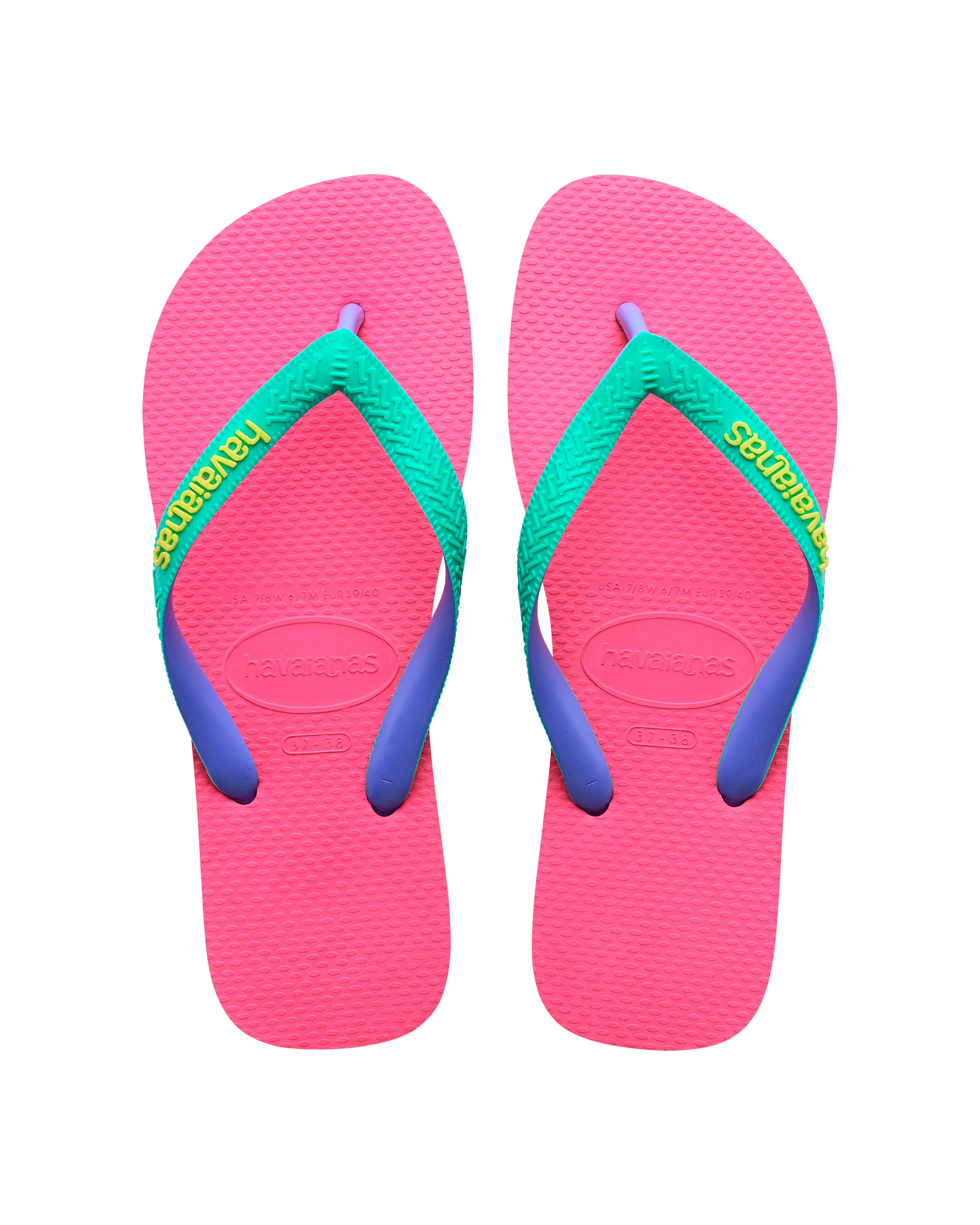 Havaianas Top Mix fucsia con fascetta verde acqua e viola e logo giallo 33-36