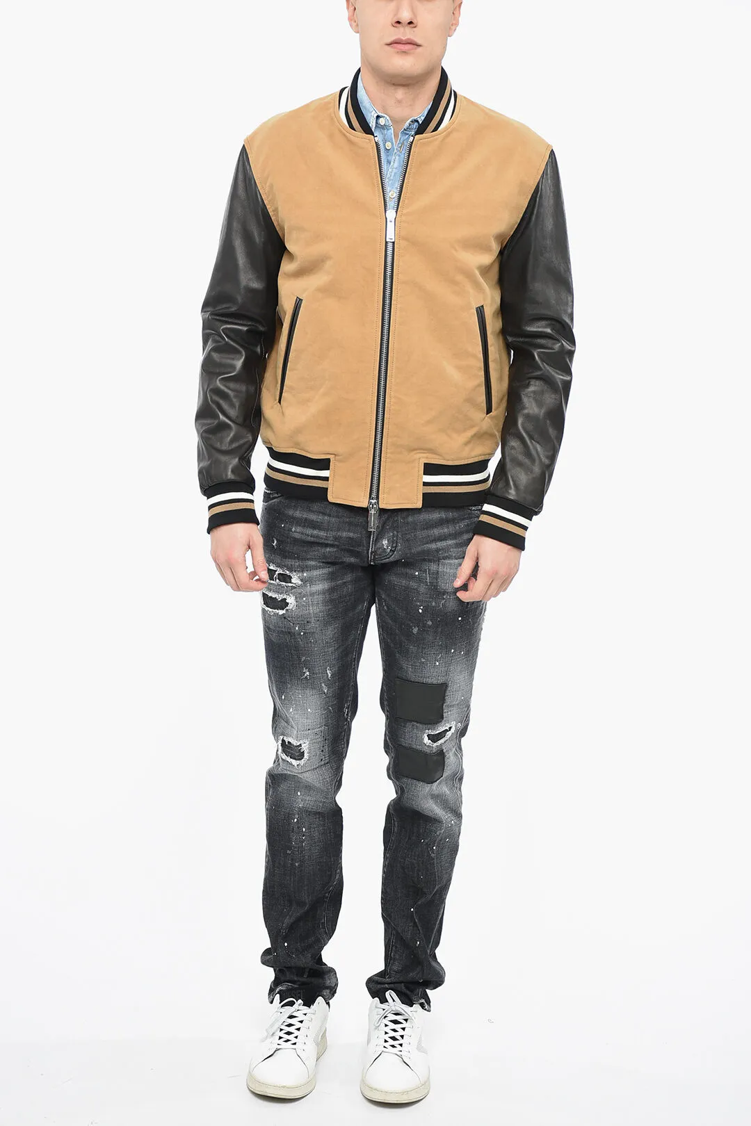 ICON Varsity Bomber con Maniche in Pelle