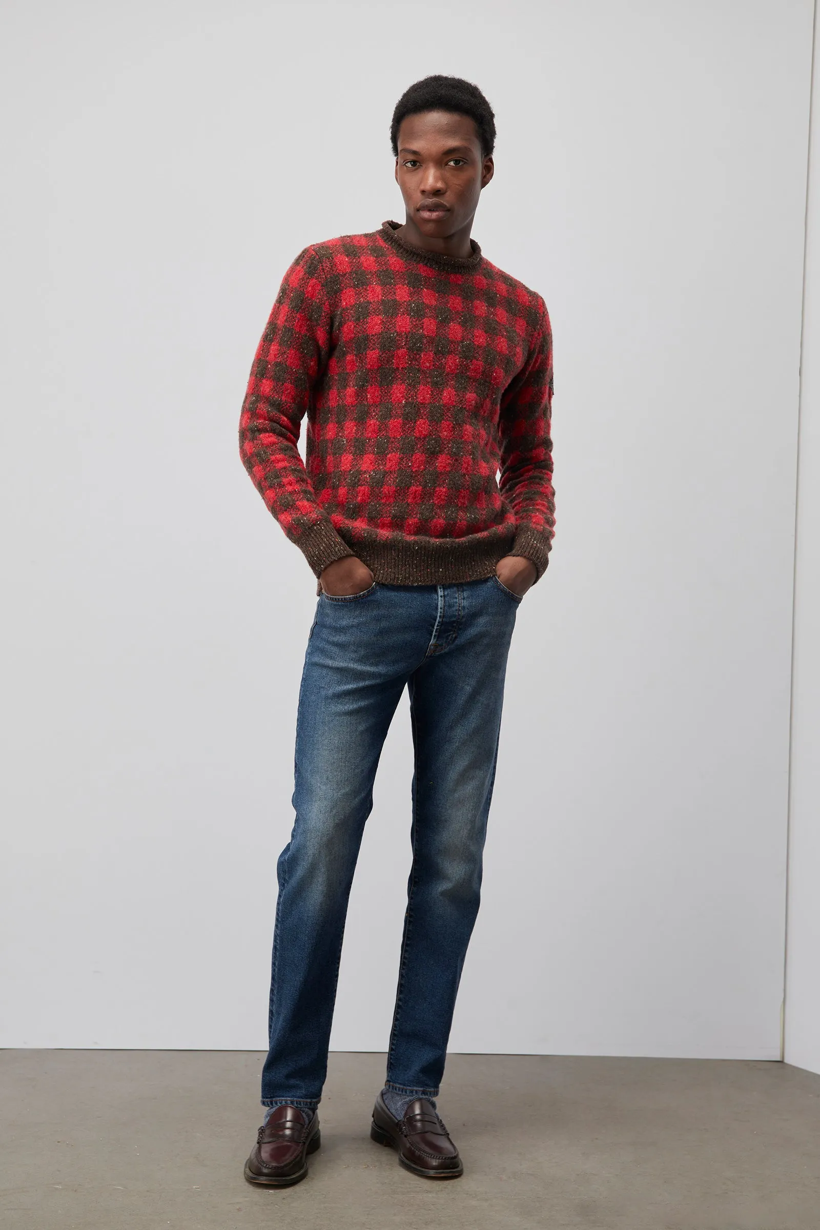Maglione Check Girocollo Rosso da Uomo