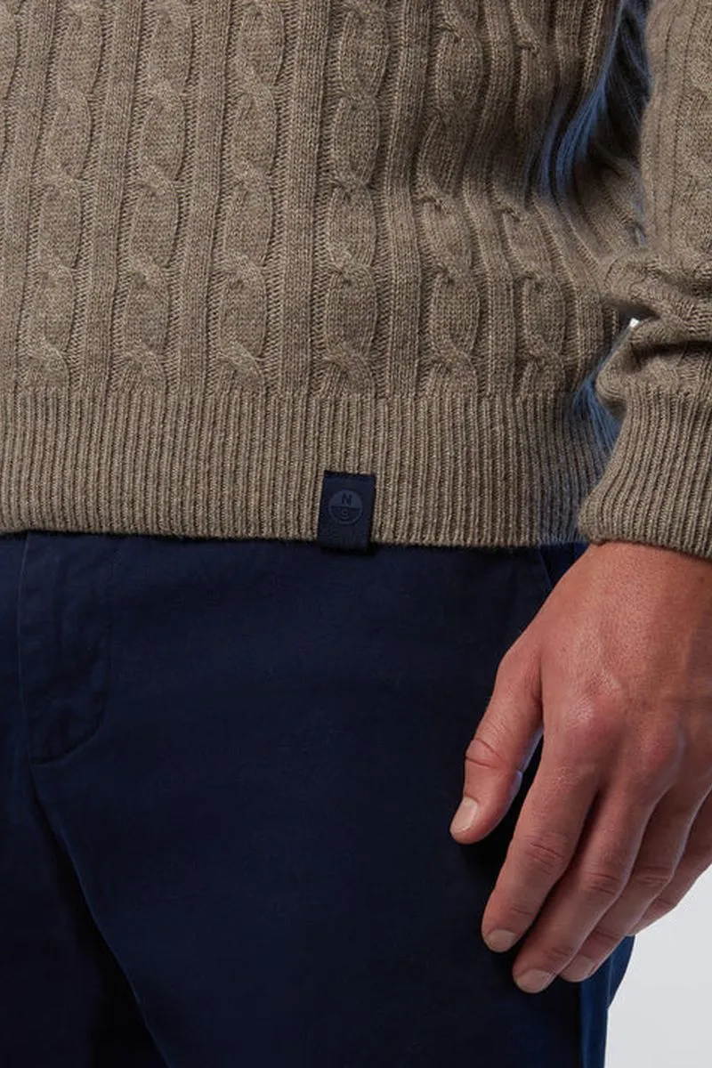 Maglione in cashmere a trecce uomo Biscotto