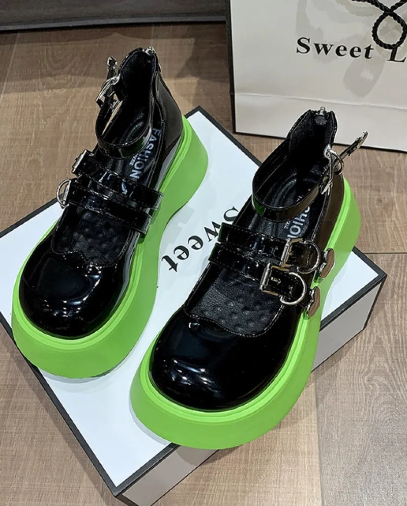 Mary Jane Scarpe in pelle da donna Sweet Metal Buckle Girl Lolita Tacchi alti Scarpe Cosplay Platform Highened Women Sing