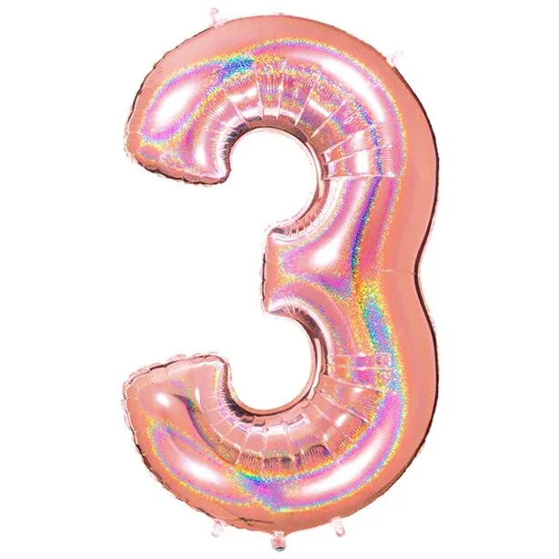 Palloncino foil olografico numero 3 in oro rosa 101 cm