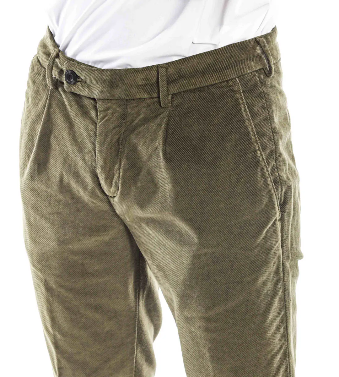 Pantalone slim in cotone stretch cover verde oliva | NO LAB