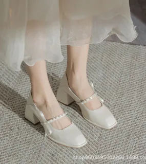 Scarpe Mary Jane in vera pelle per donna Scarpe eleganti da donna con perle per donna 2022 Scarpe autunnali di lusso firmate Shi