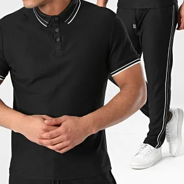 Set polo a maniche corte e pantaloni da jogging nero