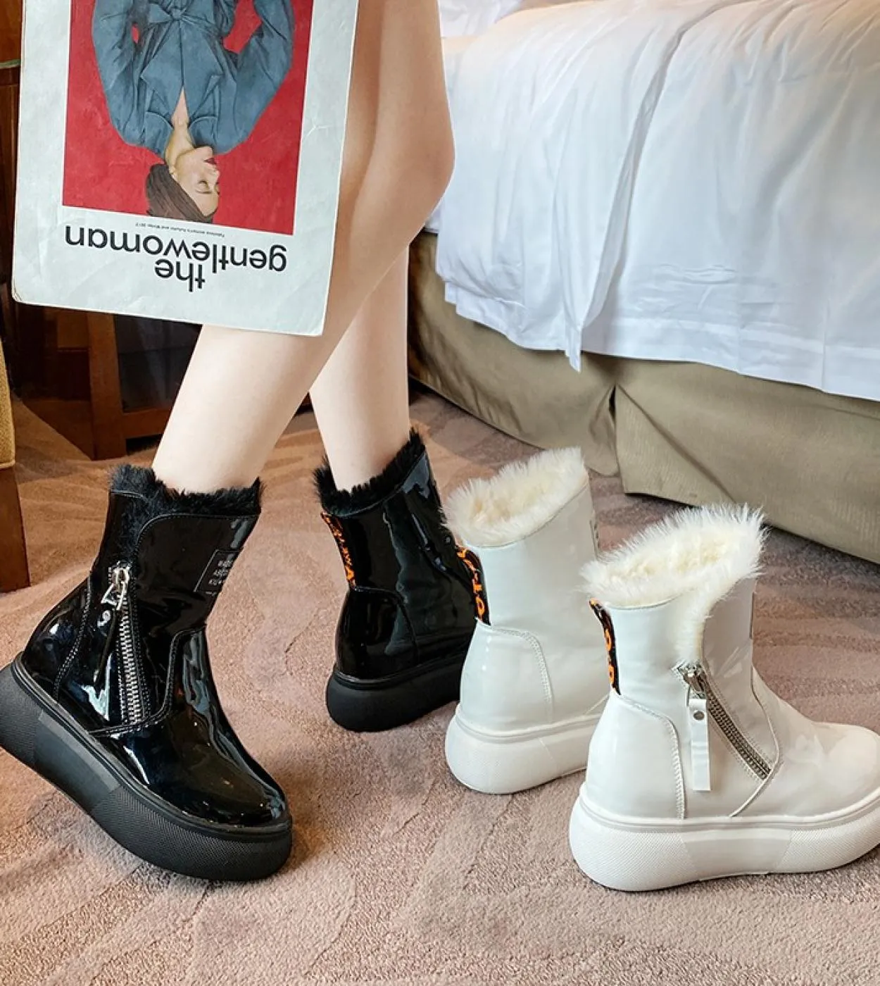 Stivali da donna di marca Scarpe invernali Stivali da neve in pelliccia moda donna Stivaletti caldi in peluche impermeabili Piat
