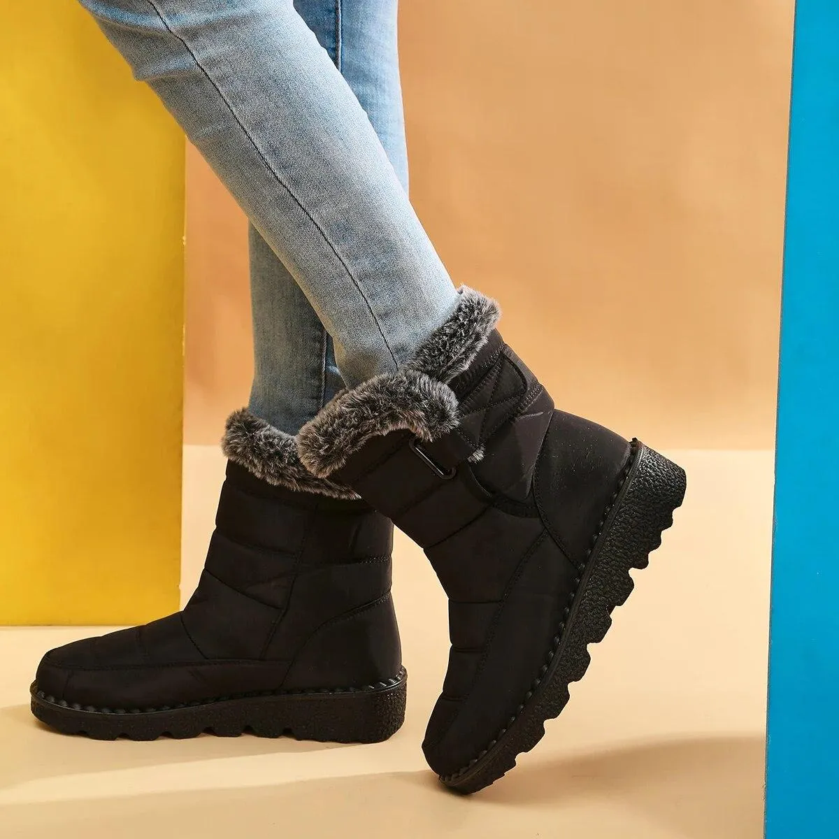 Stivali da neve da donna Piattaforma Stivaletti invernali spessi in peluche Stivaletti impermeabili antiscivolo Scarpe invernali