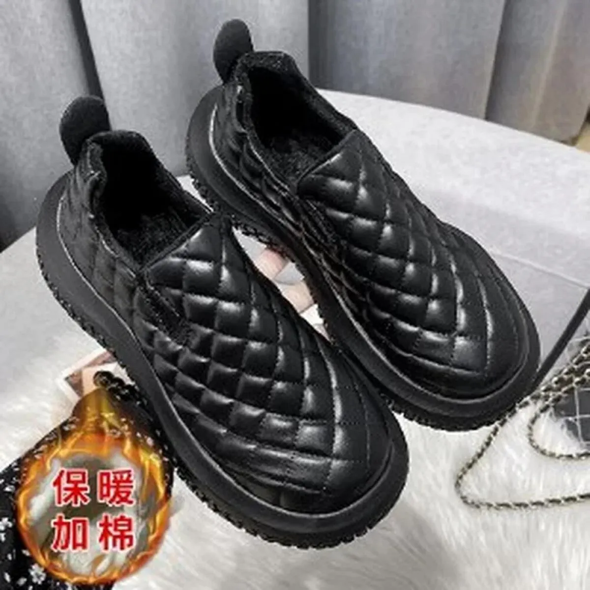 Stivali da neve Scarpe di cotone di pane Stivali antiscivolo Plus Velluto Scarpe piselli impermeabili Mocassino per stivali con