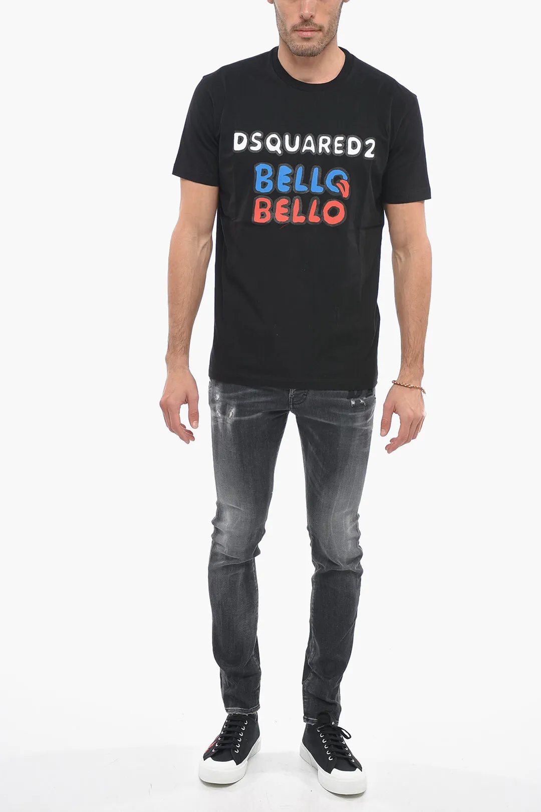 T-Shirt Girocollo BELLO BELLO con Stampa Paint