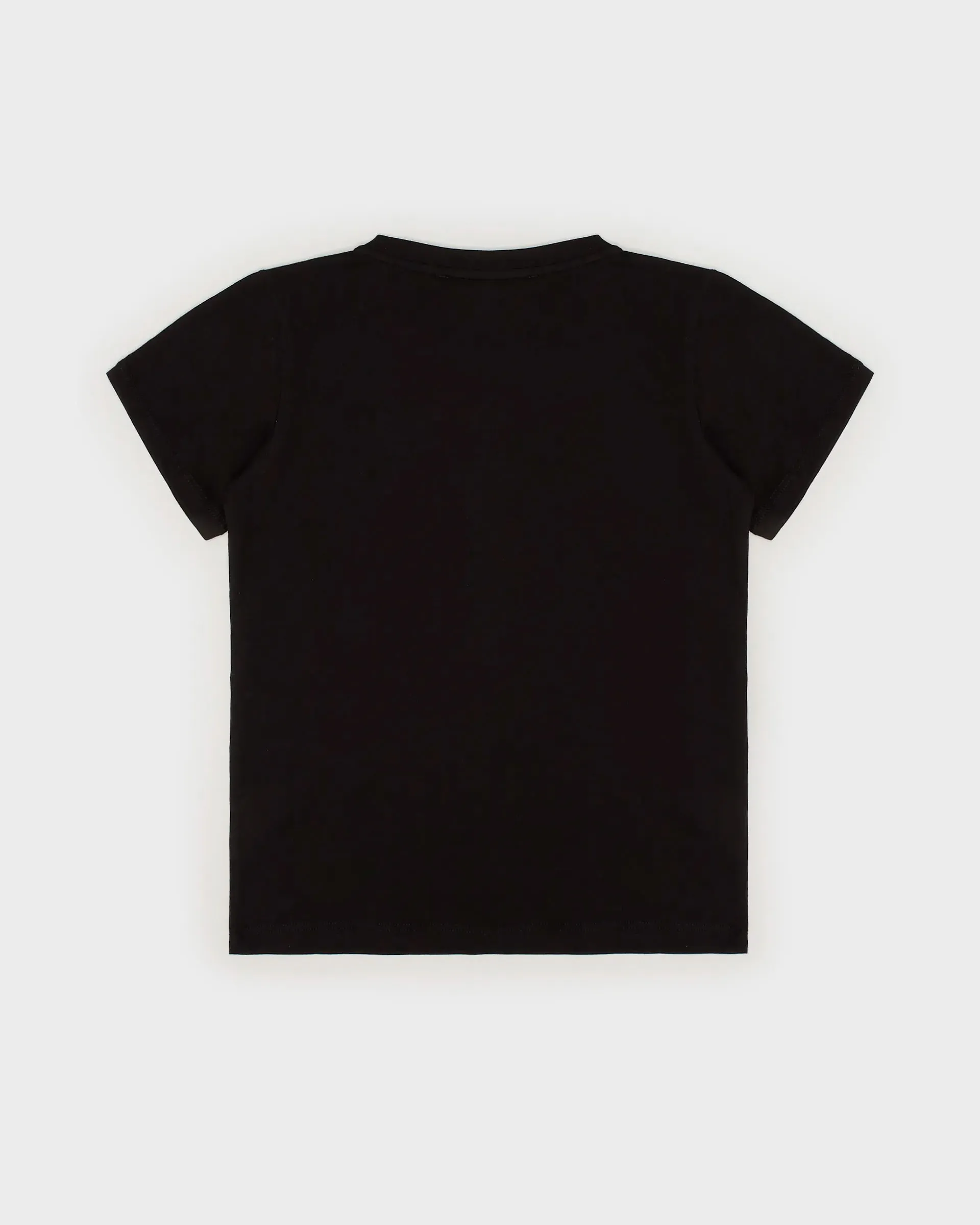 T-shirt nera mezza manica in cotone con logo aquila frontale 10-16 anni