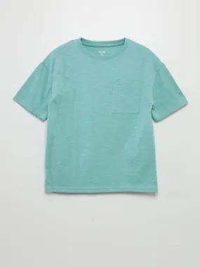 T-shirt tinta unita in filato mouliné - BLU