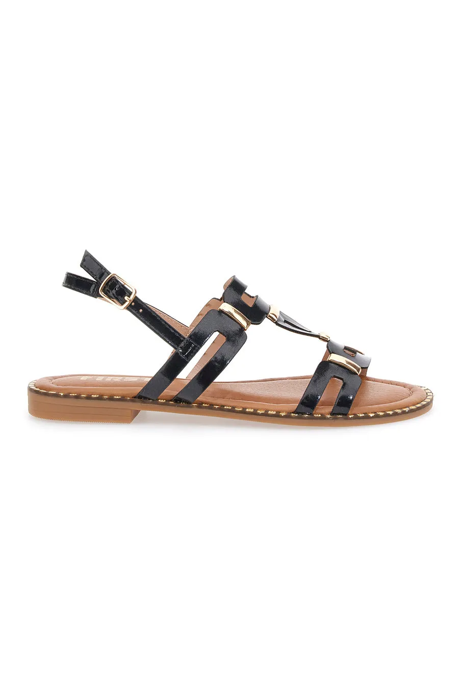   THE FIRST Sandali Neri e Oro Con Suola Flat The First 19465