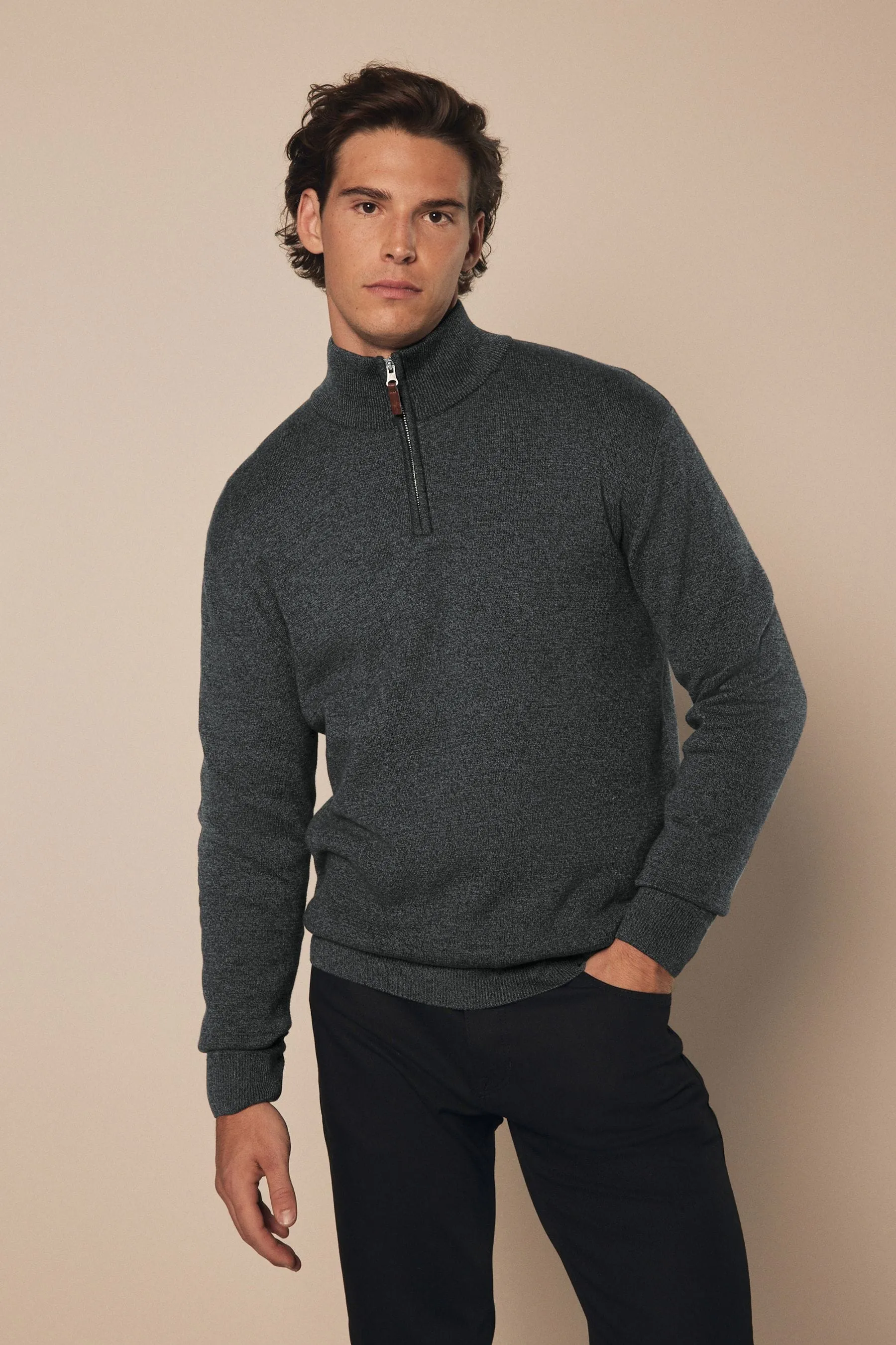 Vestibilità regolare 100% Cotton Premium Zip Neck Maglione    