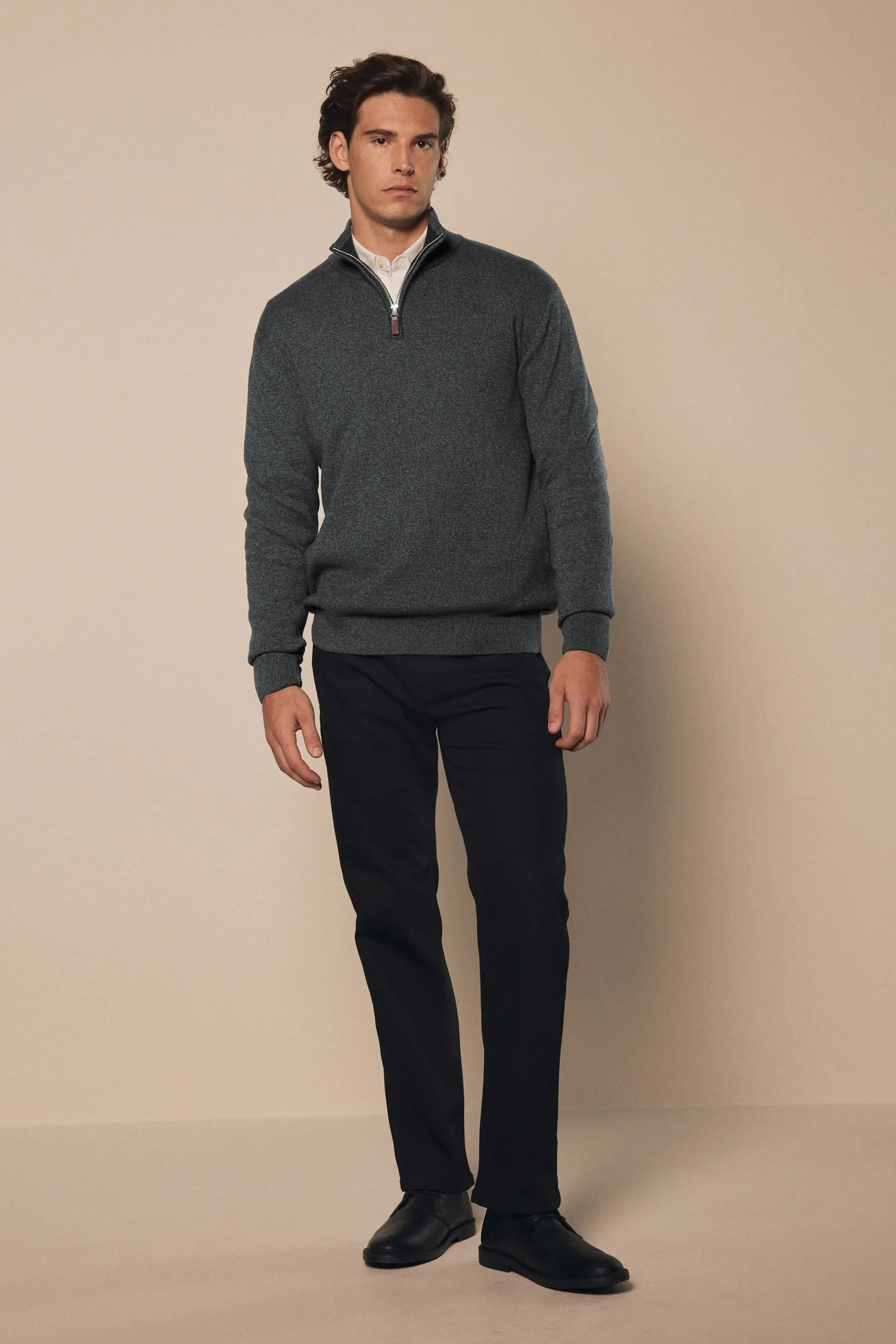 Vestibilità regolare 100% Cotton Premium Zip Neck Maglione    