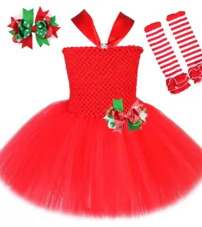 Vestito da tutu natalizio per neonate per bambini Costume da festa natalizia Ragazza principessa Tulle rosso Vestito per bambini