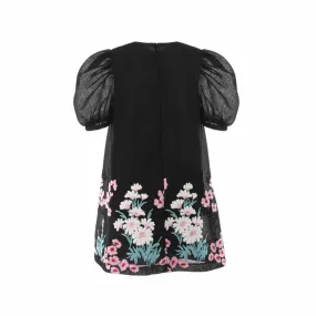 Vestito Nero Con Fiori Ricamati Bambina E Teenager