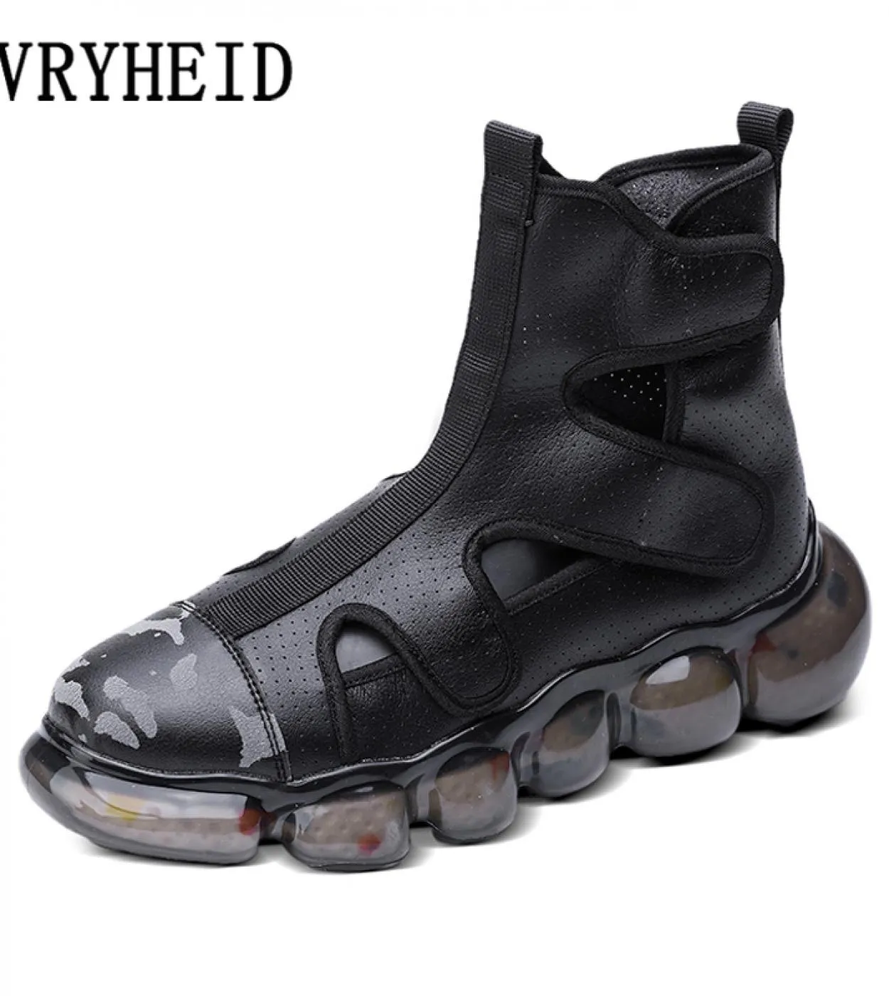 Vryheid nuovi uomini sandali alti in pelle traspirante scava fuori gladiatore scarpe casual romane fondo spesso Punk Rock Fashi